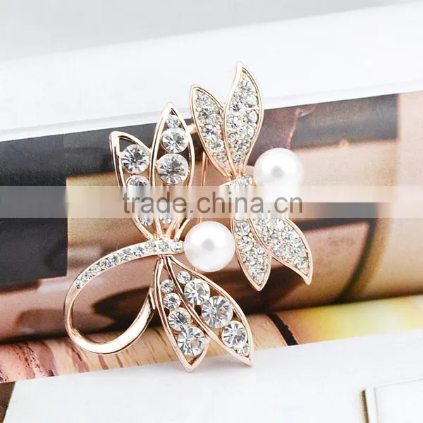 2015 Fashion Jewelry Dragonfly Design Pearl Brooch Multicolor Crystal Brooch photo-2