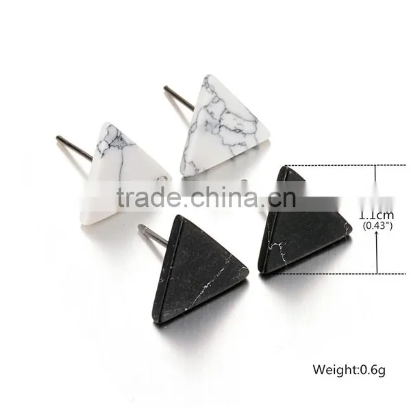 Hot Sale American Designs Natural White and Black Marble Stone Trangle Stud Earrings Supplier's Choice photo-2