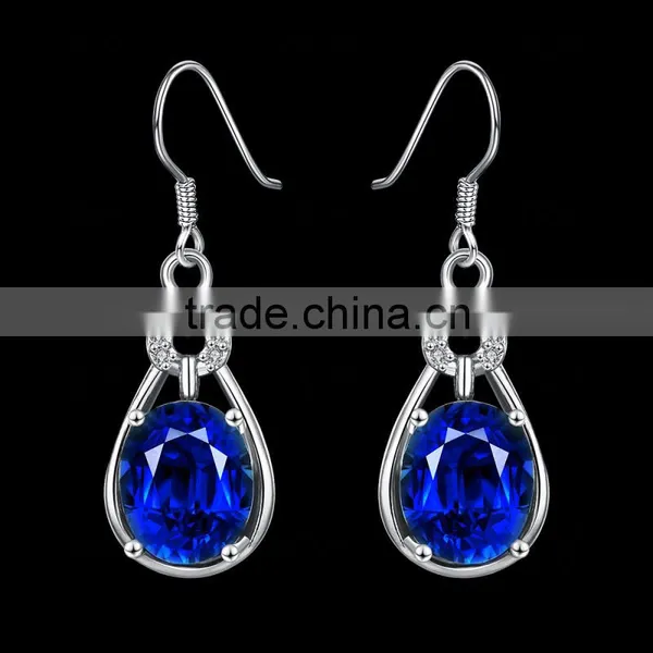 2015 Romantic Imitation Long Blue Platinum Gold Plated Aaa Cubic Zircon Earrings photo-4