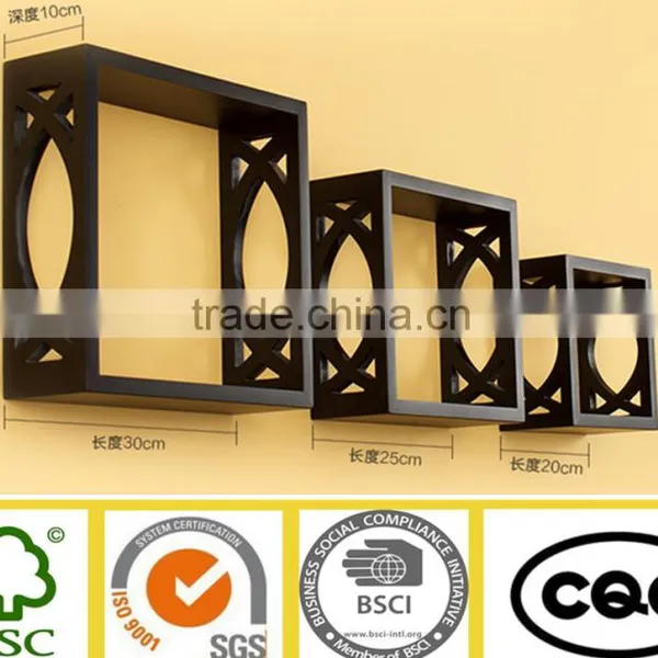 wooden antique decorative wall floating cube wall shelf