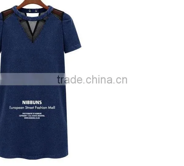 2014 Ladies Mesh Short Sleeve New Design Party Women China Online Shopping Wholesale Sexy Denim Dress,vintage Retro Girl Dress photo-2