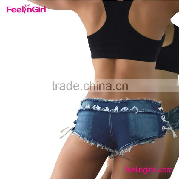 Women Sexy Nightclub Frayed Pierced Jean Shorts photo-3