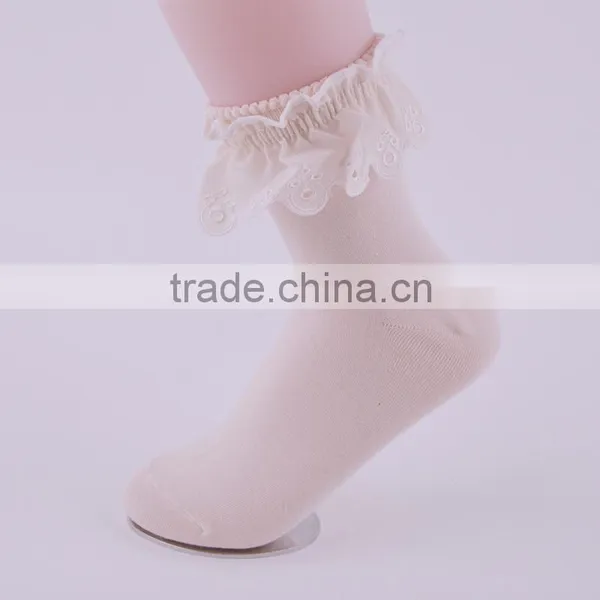 Lady 200N Fashion Cotton Socks With Chiffon Lace on the Cuff White Socks