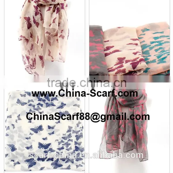 Women Scarves Wholesale Printing Monochrome Butterfly photo-2