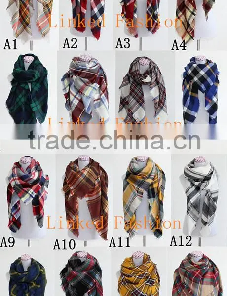 Crushed Acrylic Winter Check Tartan Plaid Scarf photo-2