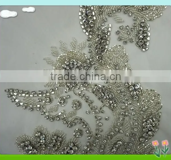 2015 Newest Sew on Tulle Flower Applique With Rhinestone photo-2