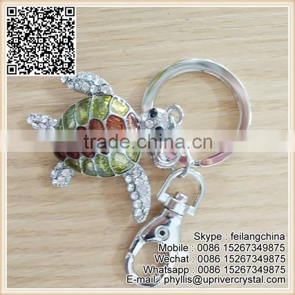Fashion Designed Cheap Artificial Tortoise Keychain Diamond Key Ring photo-4