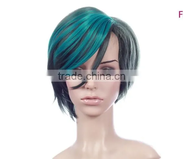 Low Price Good Quality Bobo Design Synthetic Hair Monofilament Short Green Ombre Wig photo-2