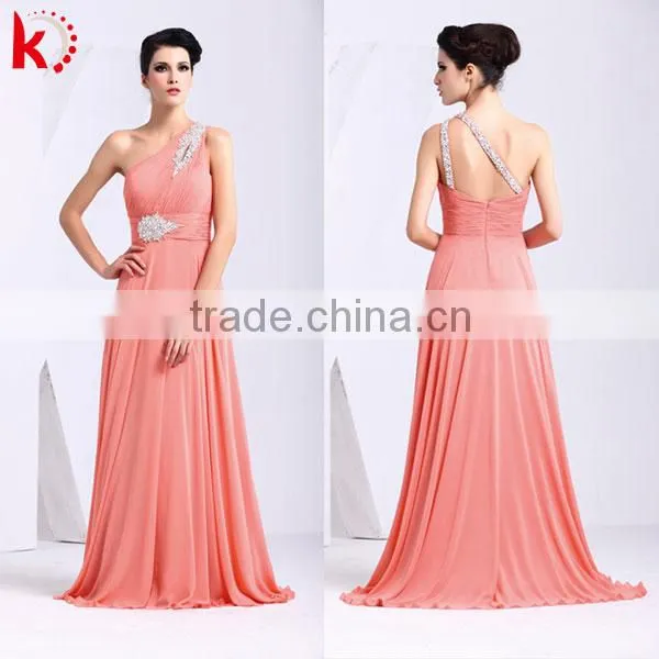 New One-shoulder Ruffle and Beaded Long Kaftan Pink Evening Dress