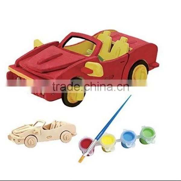 Wood 3D Vehicle Puzzles Racing Car 3D Woodcraft Kit Assemble Paint DIY 3D Puzzle Toys for Kids Adults the Best Birthday Gift photo-4