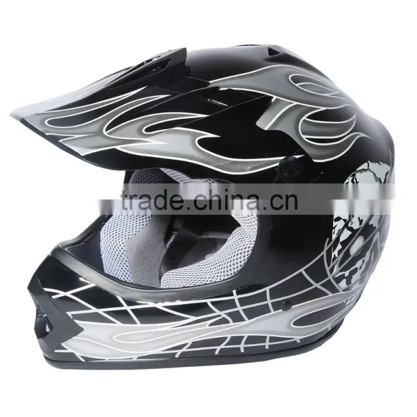 Youth Black/Silver Skull Bike Motocross Helmet Goggles+gloves+Interphone S M L photo-2