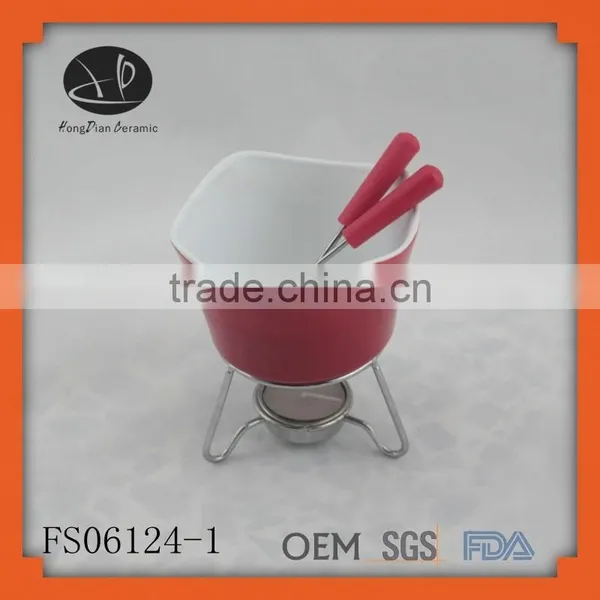 Porcelain,stonware Material and Fondue Set Dessert Tools Type Chocolate Warmer Mini Fondue Cup With Forks,fondue Set photo-2