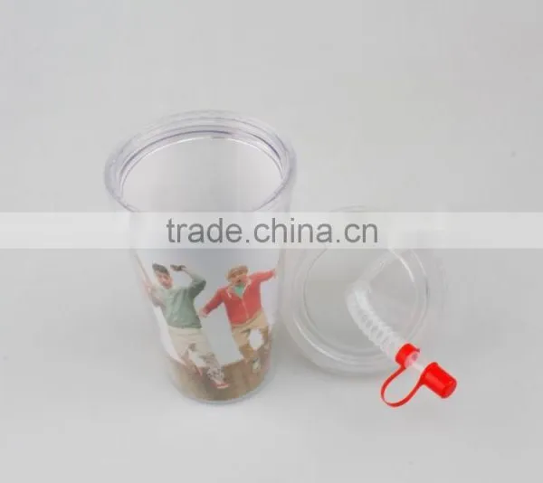 500ML Best-selling PS Plastic Double Wall Drinking Cup With Straw photo-2