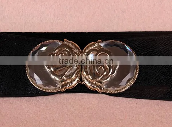 Wholesale Stone Inlaid Flower Pattern Buckle Sex Women Lady Wide PU Waist Belt photo-4