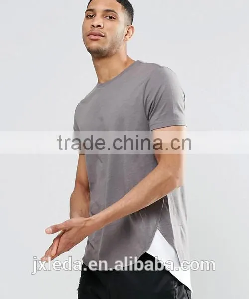 High Quality Plain Super Longline Scoop Curved Hem T-shirt Men photo-4