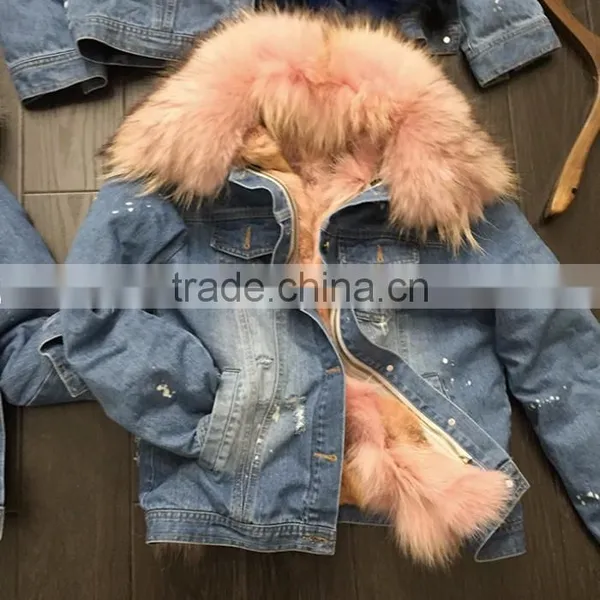 Myfur Customized Color Plus Size Real Fur Lining Collar Jeans for Ladies Parka photo-2