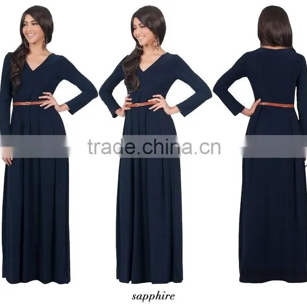 New 2016 Women's V-Neck Long Sleeve Elegant Evening Muslim Dress Abaya photo-3