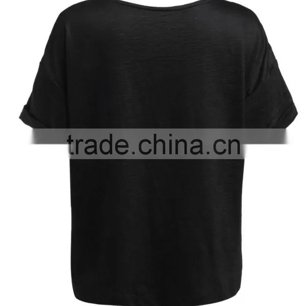 Women's Knitted Woven Combined Stripe Printing Short Sleeve Loose T Shirt Wholesale photo-3