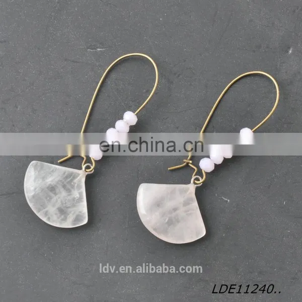 Fashionable Simple Scalloped Pink Crystal Drop Earrings Natural Stone Jewelry photo-2