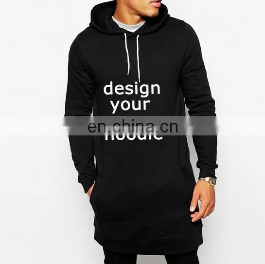 China Supplier Men's Clothing Custom Cotton/Polyester Fleece Extra Long Tail Hoodie Sweatshirt photo-3