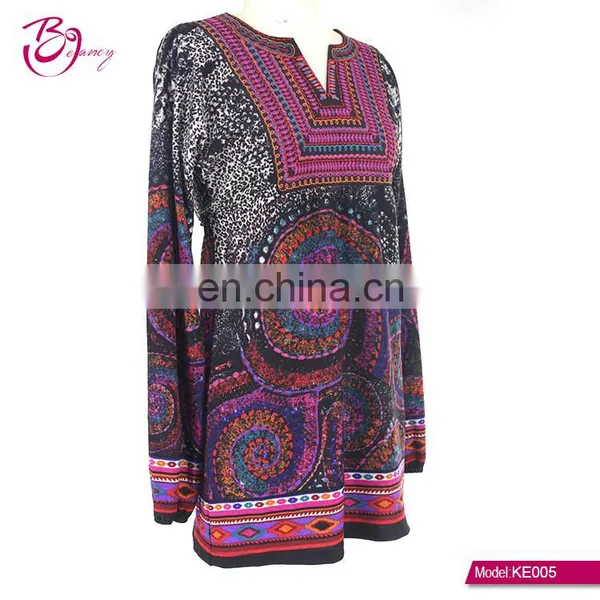 Spandex Ethnic Digital Printing Burgundy Gypsy Design Ropa Mujer Tunic for Old Ladies photo-2