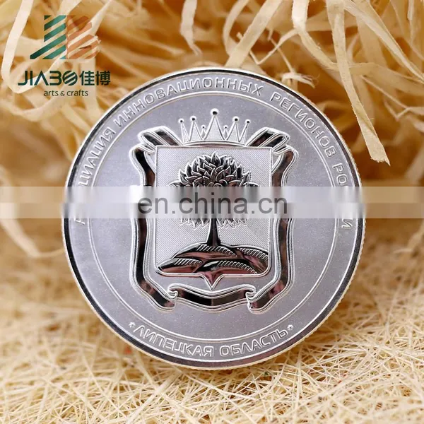 Fashion 3D Design Round Custom Engraved Logo Silver Coin Badge Silver Medal for Commemorative Souvenir Gifts