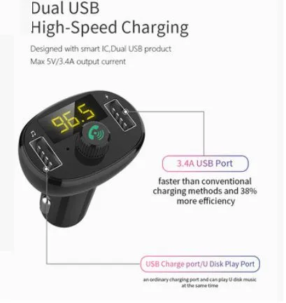 Bluetooth car mp3 hands-free player car cigarette lighter fm card machine digital display usb car charger car