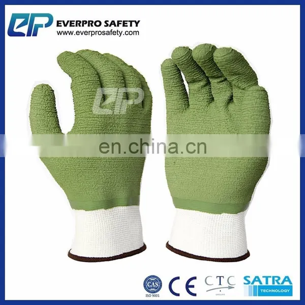 15 Gauge Polyester Nylon Liner Wave Crinkle Green Latex Half Coated Work Gloves photo-4