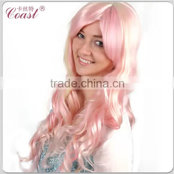 Long Curly Pink Synthetic Hair Wig photo-2