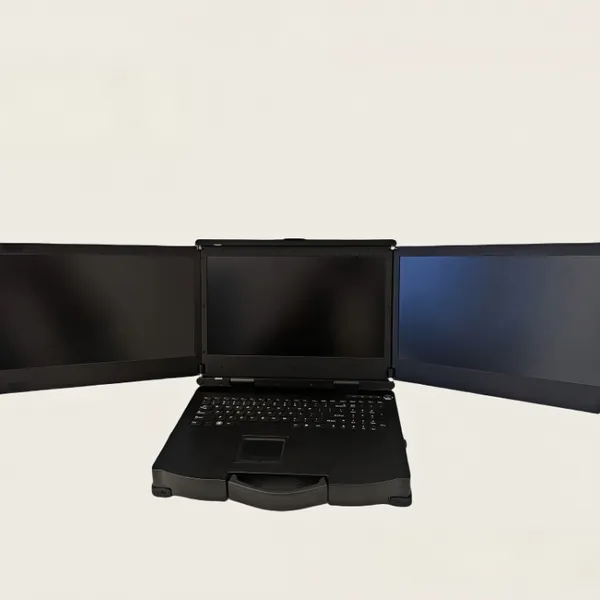 Industrial Computer — Triple-Screen Rugged Portable Unit Featuring 15.6