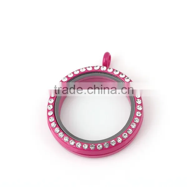 Colorful Circle Round Floating Locket Charm With Rhinestone photo-2