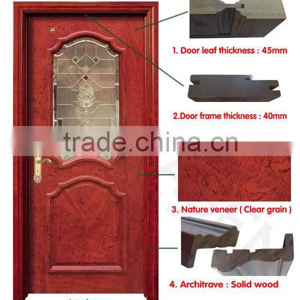 China High Quality Half View Art Glass Solid Wood Door for Bathroom photo-2