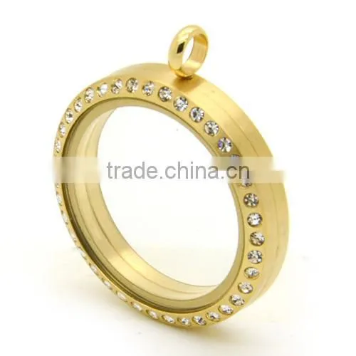 Hot Sale 316L Gold With Rhinestones Floating Lockets 30mm Stainless Steel Magnetic Floating Lockets photo-2