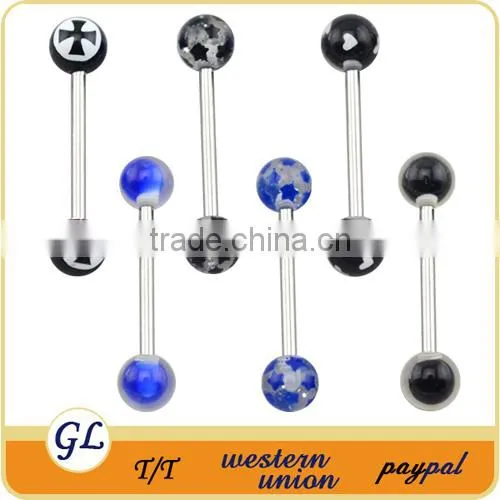 TR01070 14G Tongue Barbell Printed Fake Piercing Tongue