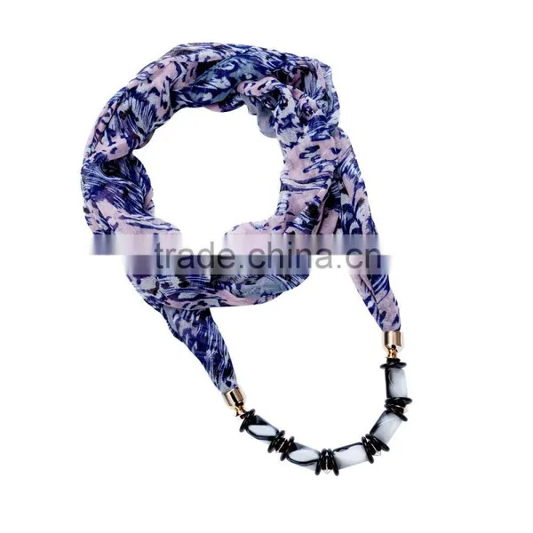 Excellent Quality Gorgeous Print Scarf Necklace Decorated With Jade Necklace Chain photo-2
