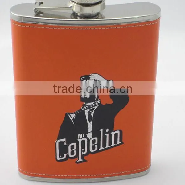 2014 New ! ! ! Orange Captain Leather Covered Hip Flask