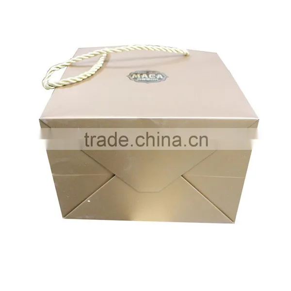 Golden Square Bottom Decoration Handmade Paper Bag photo-4