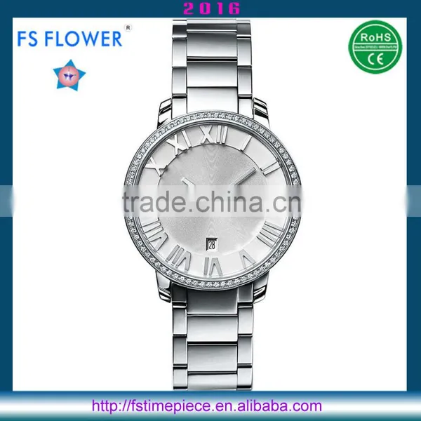 FS FLOWER - Women Stone Double Dial Quartz Watch Stainless Steel Back Water Resistant Watch photo-3