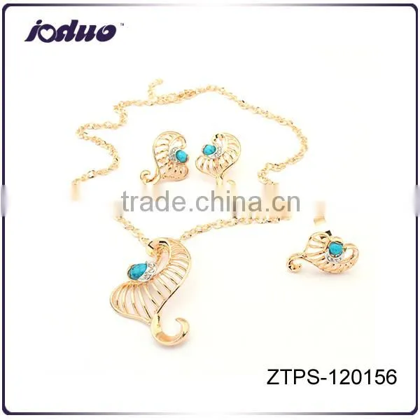 Fresh Jewelry Golden Heart Necklace Earring And Ring Sets