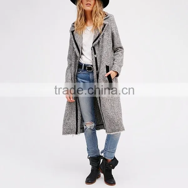 Autumn Fashion Jackets and Coats Herringbone Woman Long Casual Overcoat photo-2
