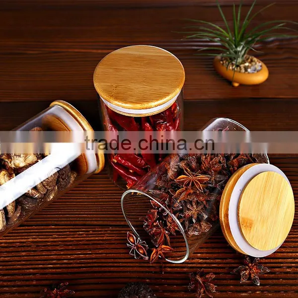 Wholesale Heat Borosilicate Kitchen Glass Jars With Wooden Lid QM3370 photo-6