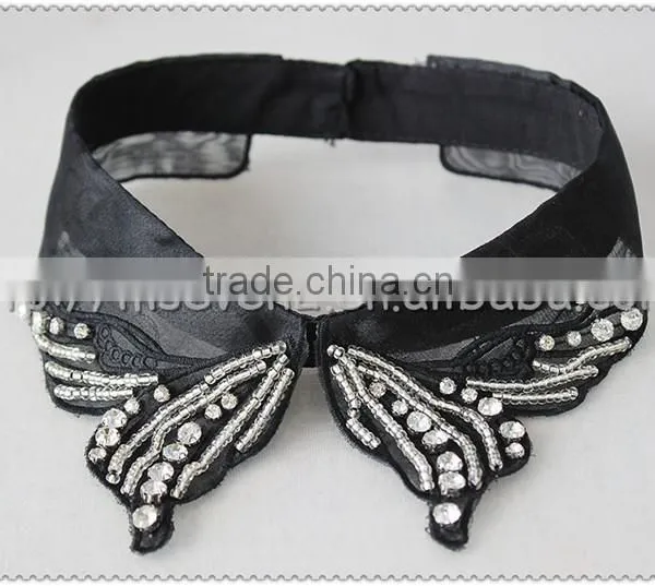 Crystal Beaded Black Flower Necklace, Knitted Flower Collar With Beaded for Garments photo-5