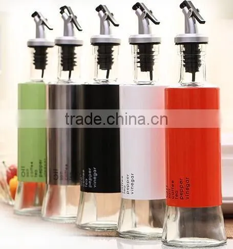 Glass Oil Vinegar Bottle With Metal Sleeve Press Pourer 5 Colors photo-2