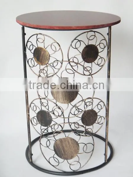 RH-4647 Metal Round Wood Top Snack Coffee Table Circle Motif Sofa Side Table photo-2