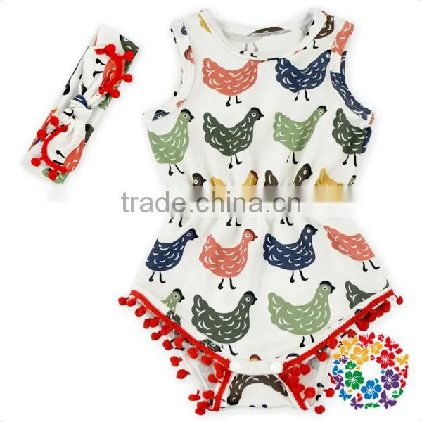 Wholesale New Born Clothes Pineapple Prints Elastic Waist Sleeveless Pom Pom Baby Girls Rompers photo-2