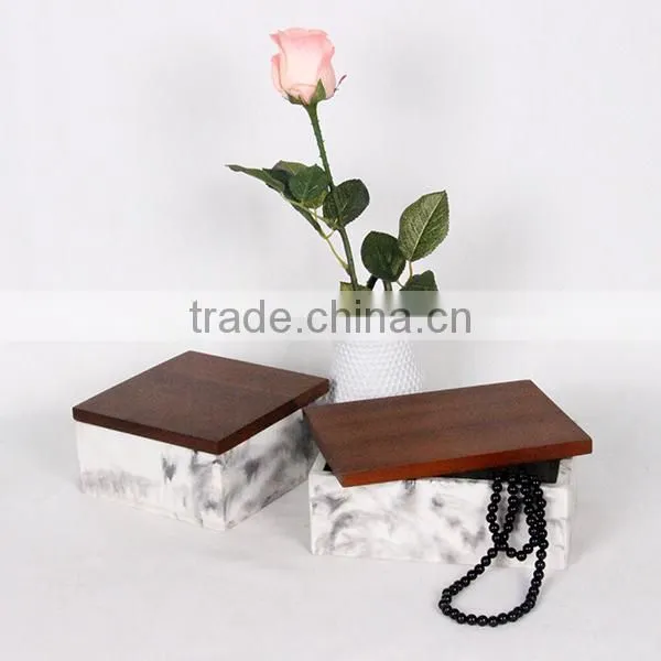 Marble Efffect Wood Lid Concrete Jewelry Box Square Shape photo-2
