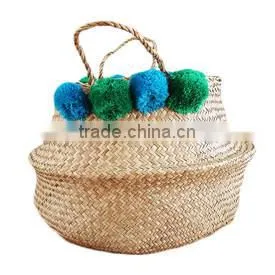 Pompom and Tassel Belly Seagrass Basket photo-6