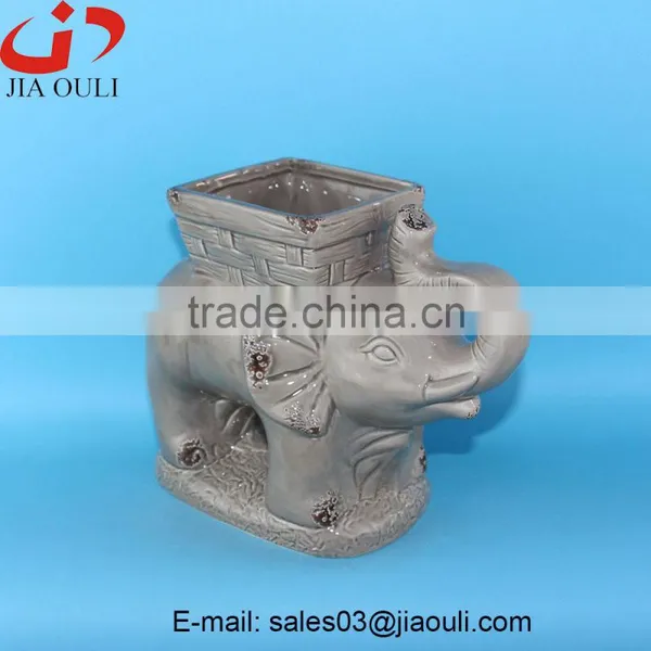 Antique Animal Flower Pot, Ceramic Elephant Planter photo-5