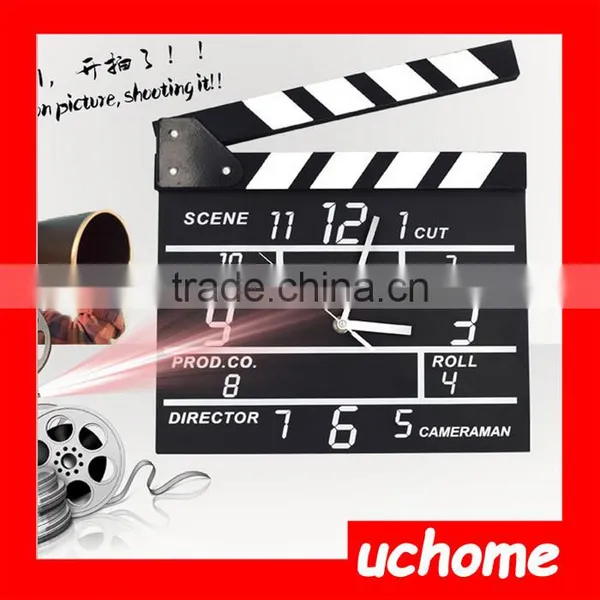 UCHOME Made in China Wholesale Manufacture Wood Movie Clapper Wall Clock , Movie Clapper Alarm Clock photo-3
