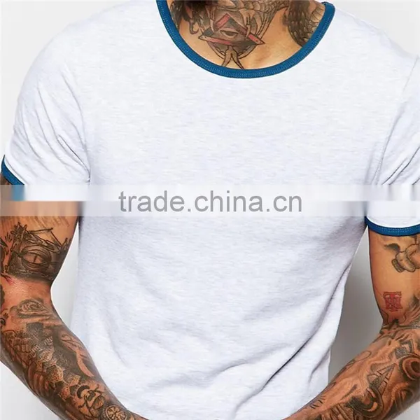 Custom Mens Contrast Ringer Neck t Shirt Stretch Muscle Fit Cotton t Shirt photo-3